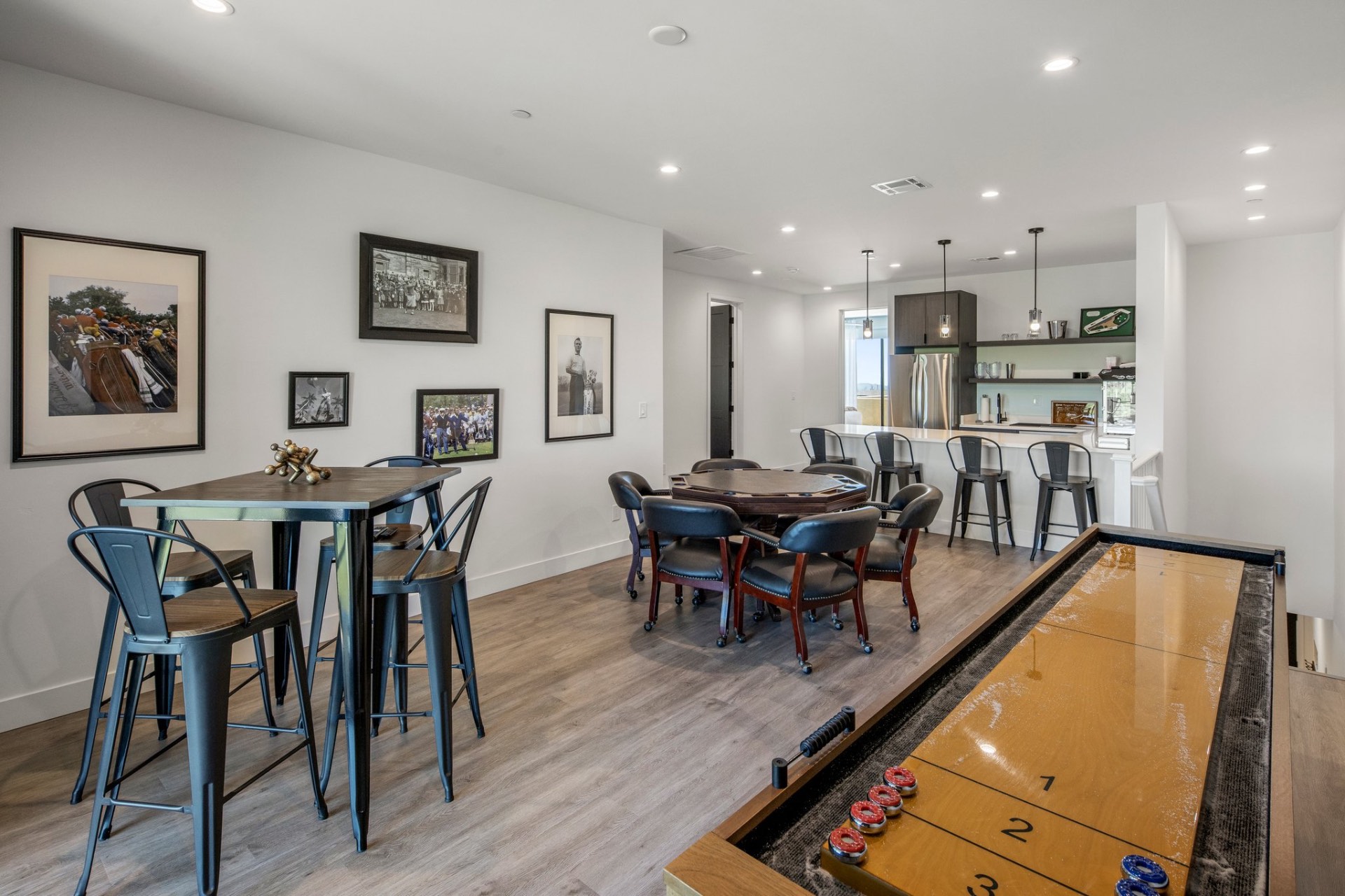 Game room with shuffleboard